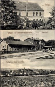 AK Niederndodeleben Hohe Boerde Bahnhof Gesamtansicht Gasthof zur Eisenbahn 1 191x300